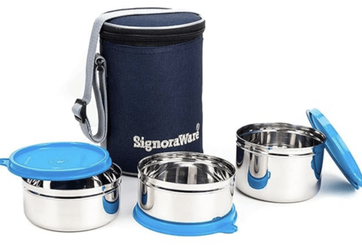 Signoraware Executive Stainless Steel Lunch Box Set 3 with bag | Stainless-Steel Leak-Proof Containers | Full Meal Boxes (Container Size 350mlx2 | 500mlx1) - Image 4